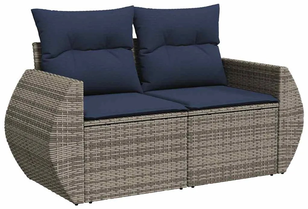 7 pcs conjunto sofás p/ jardim c/ almofadões vime PE cinzento