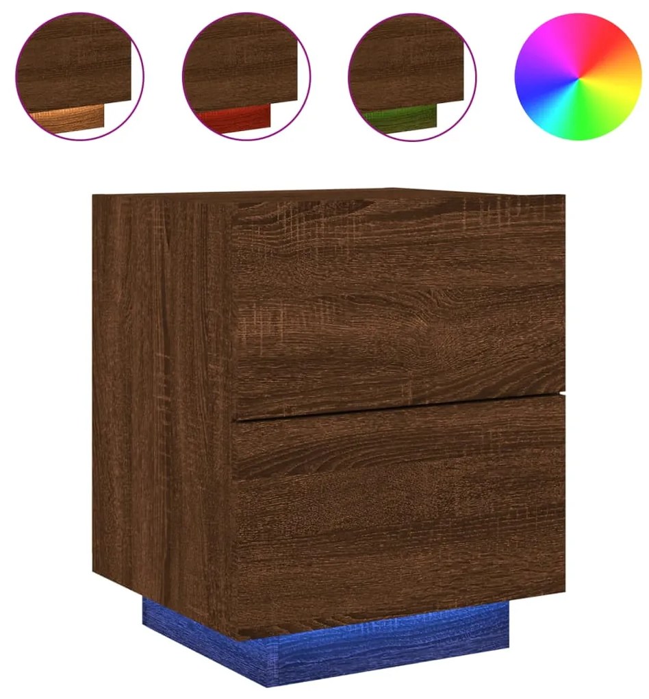 Mesas cabeceira LEDs 2 pcs derivados madeira carvalho castanho