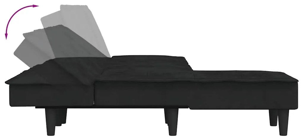 Sofá-cama em forma de L 255x140x70 cm veludo preto