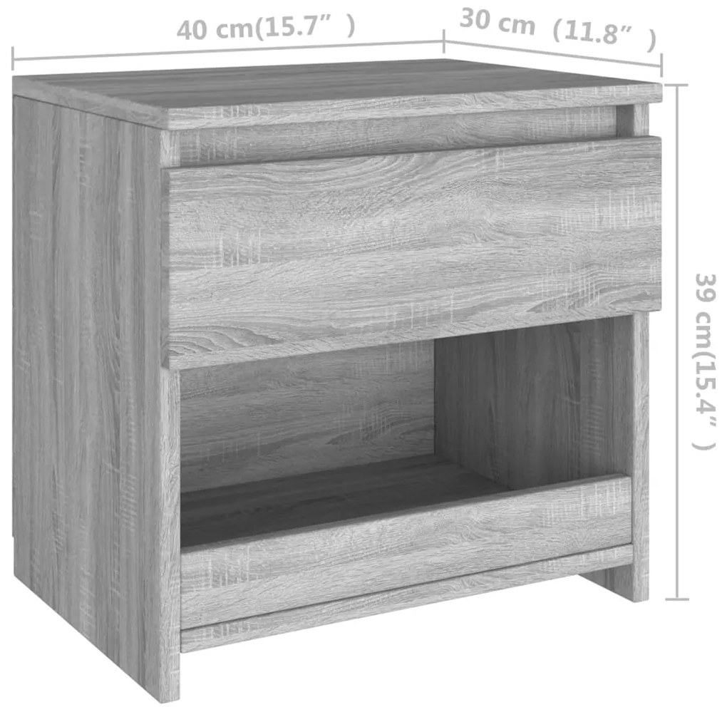 Mesa cabeceira 2pcs 40x30x39cm derivado madeira cinzento sonoma