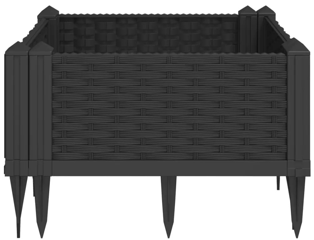 Vaso/floreira de jardim c/ estacas 42,5x42,5x28,5 cm PP preto
