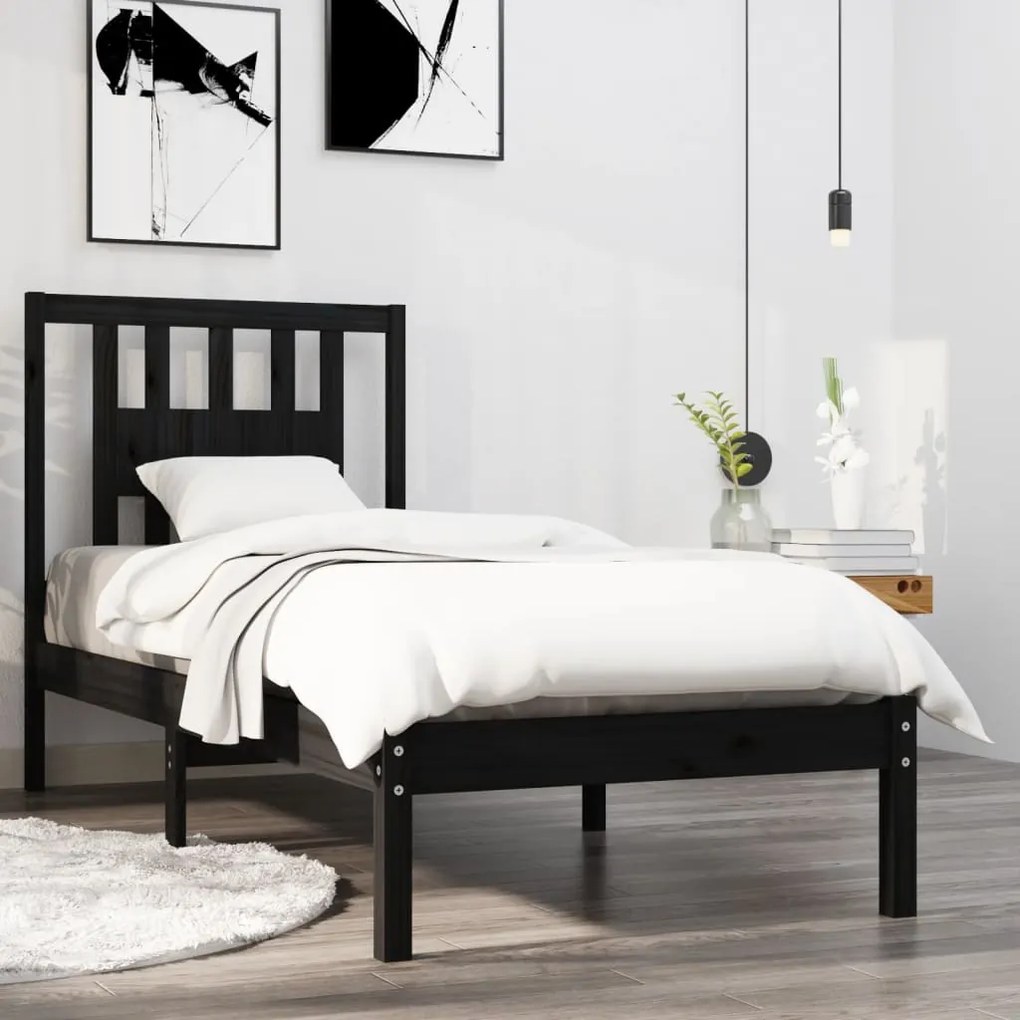 Estrutura cama pequena solteiro 75x190 cm madeira maciça preto