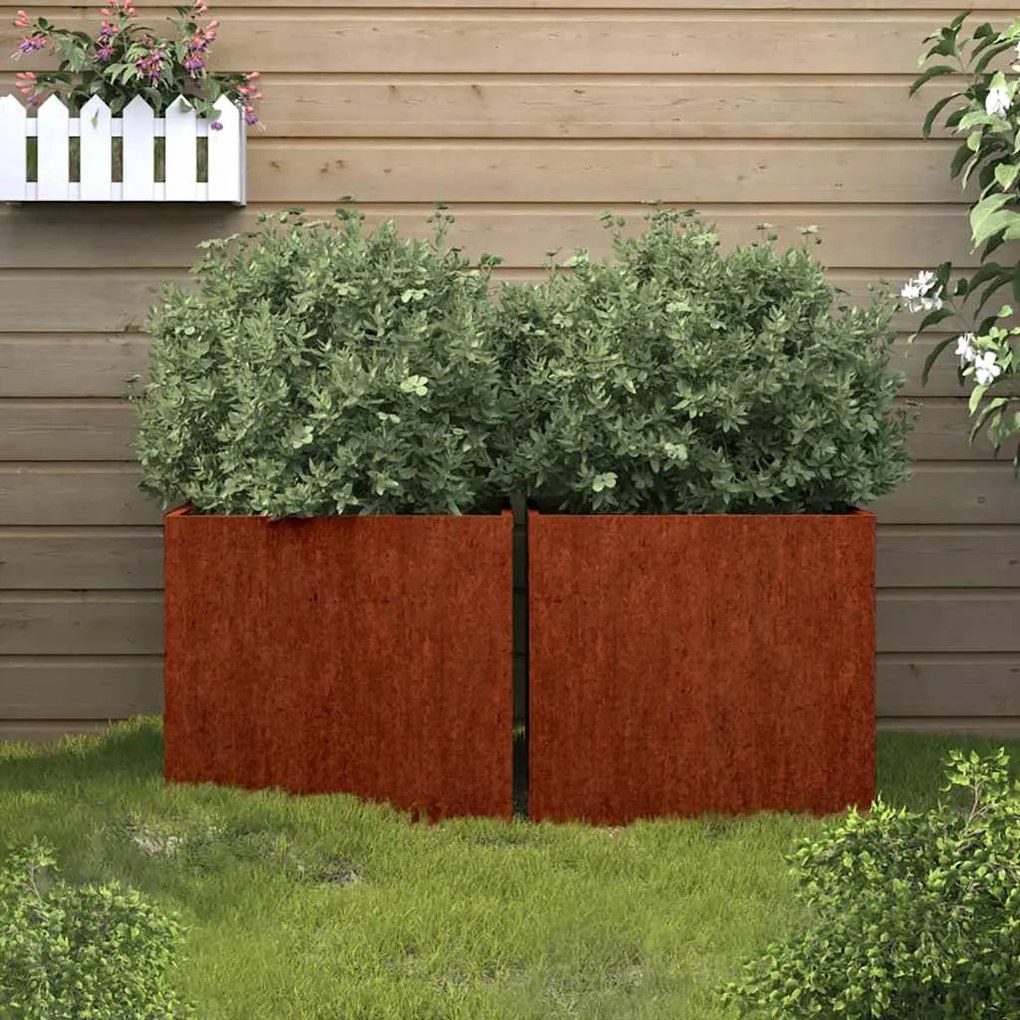 821550 vidaXL Vasos/floreiras 2 pcs 42x40x39 cm aço corten