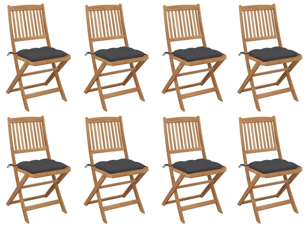 vidaXL Cadeiras de exterior dobráveis c/ almofadões 8pcs acácia maciça