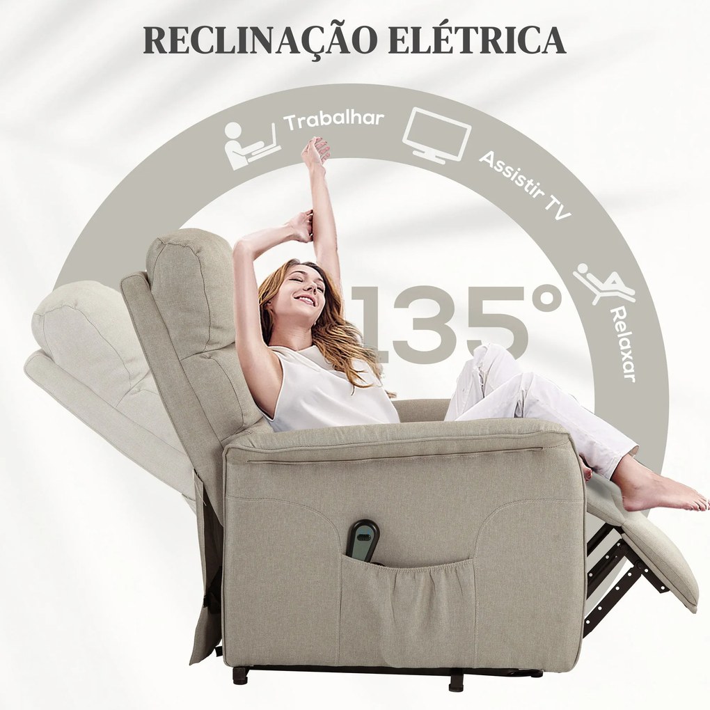 HOMCOM Poltrona Relax Reclinável Elétrica Poltrona Levanta Pessoas com