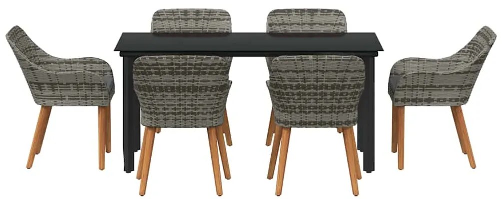 Conjunto de Jantar de Jardim 7 Peças Cinza em Rattan Poly