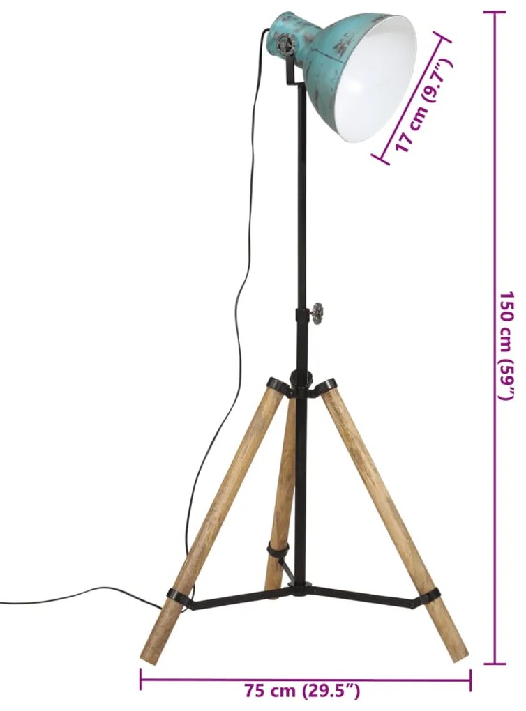 Candeeiro de pé 25 W 75x75x90-150 cm E27 azul desgastado