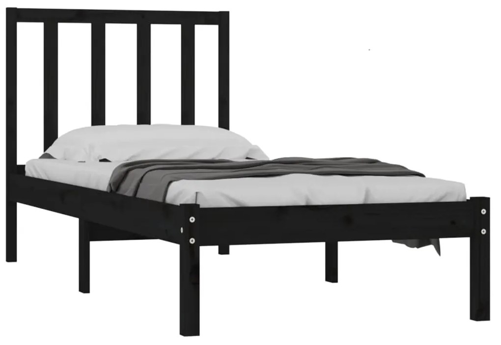 Estrutura de cama 100x200 cm pinho maciço preto