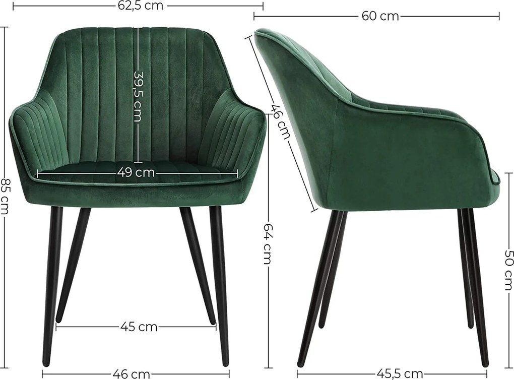 Conjunto de 2 cadeiras de sala de jantar 85 x 63 x 62,5 cm verde e preto