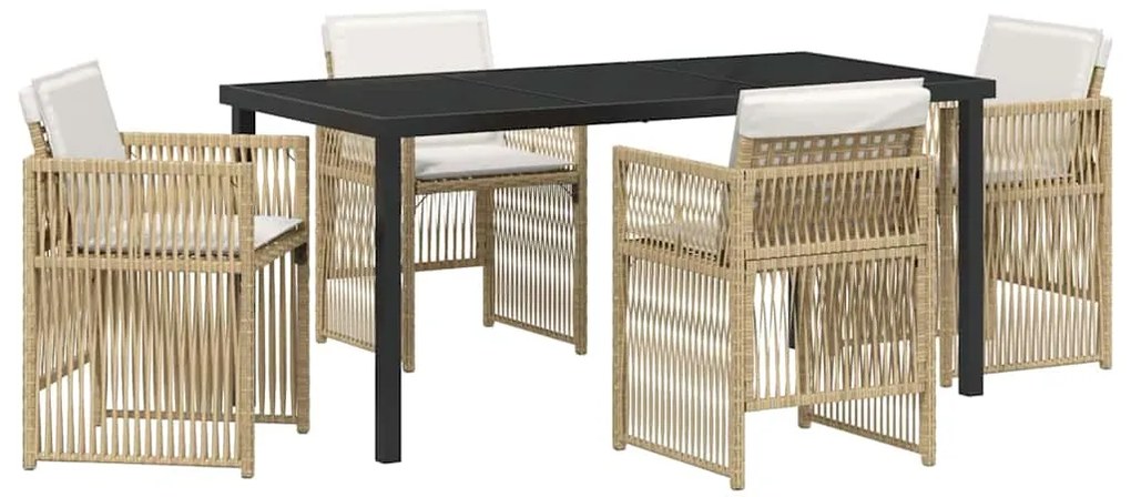 Conjunto de Jantar de Jardim com 5 Peças e Almofadas em Rattan Bege