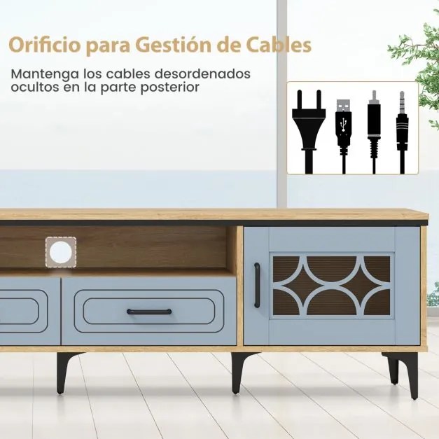 Móvel para TV de até 80 polegadas 180,5 x 35 x 46 cm com 2 gavetas, 2 compartimentos com porta e prateleira para sala de estar Natural
