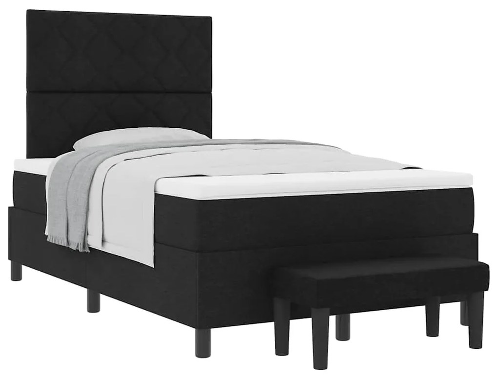 Cama Box Spring com Colchão e Banco Preto 120x190 cm Tecido