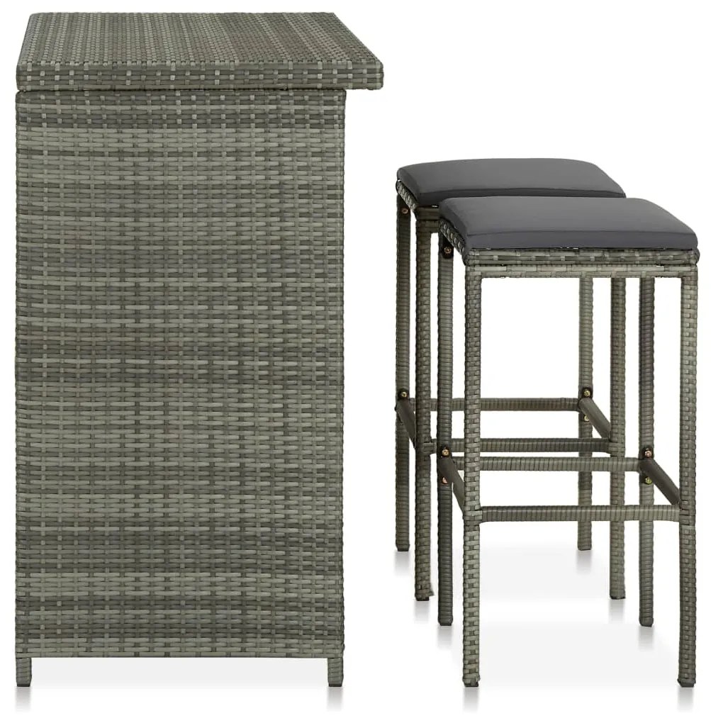 3 pcs conjunto de bar vime PE cinzento