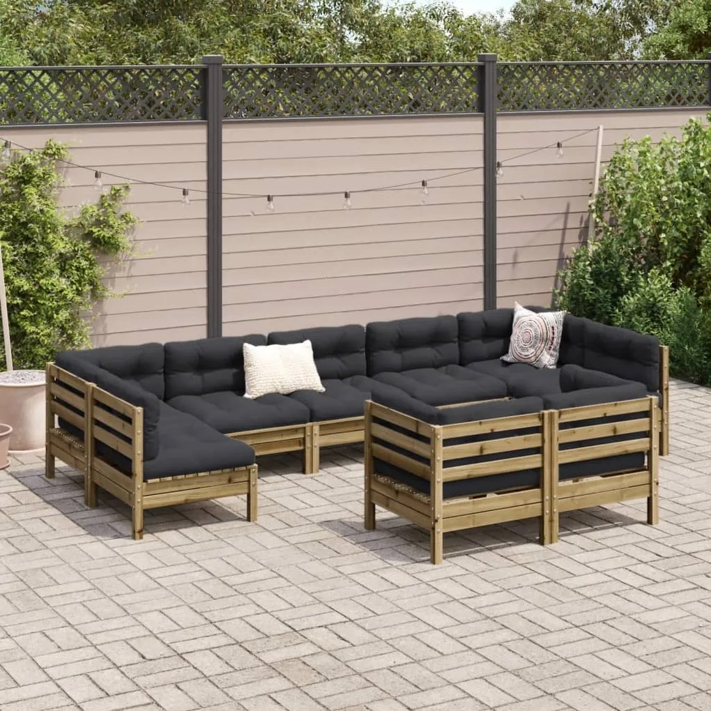 9 pcs conjunto sofás de jardim c/ almofadões pinho impregnado