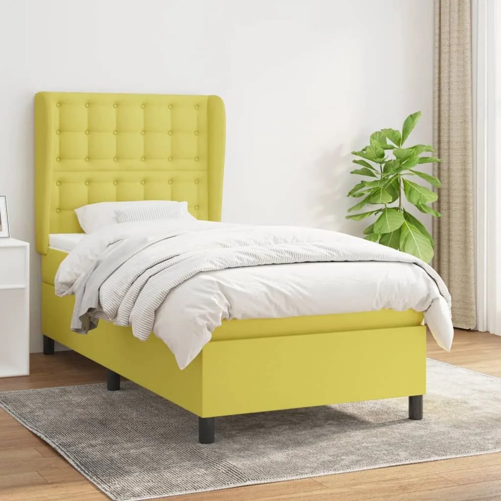 vidaXL Cama com molas/colchão 80x200 cm tecido verde