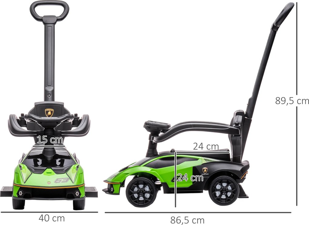 Carro Andador 2 em 1  para Crianças 12-36 Meses Lamborghini Essenza SCV2 Carro Andador com Buzina Guiador e Grade de Segurança Removível 86,5x40x89,5c