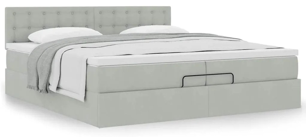 Estrutura de cama otomana com colchão 200x200 cm cinzento claro