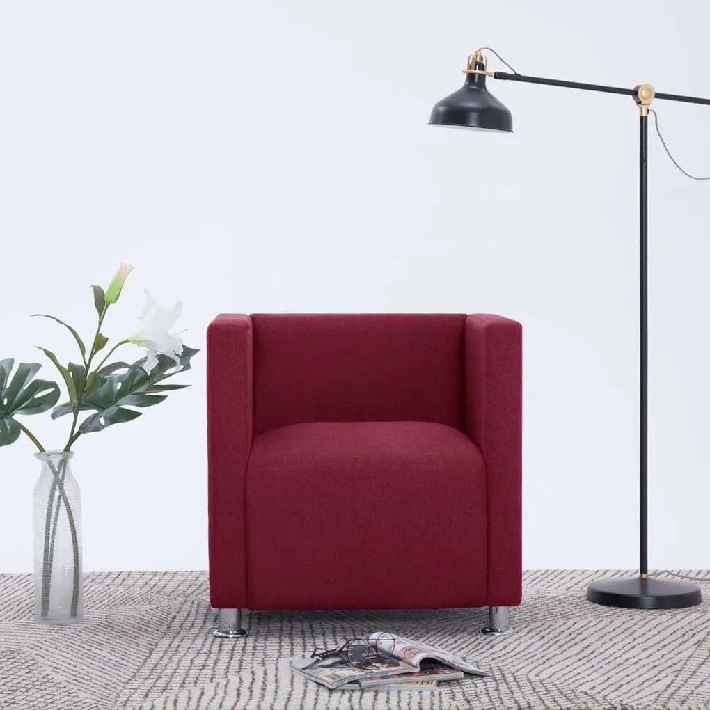 282151 vidaXL Poltrona em forma de cubo tecido vermelho tinto