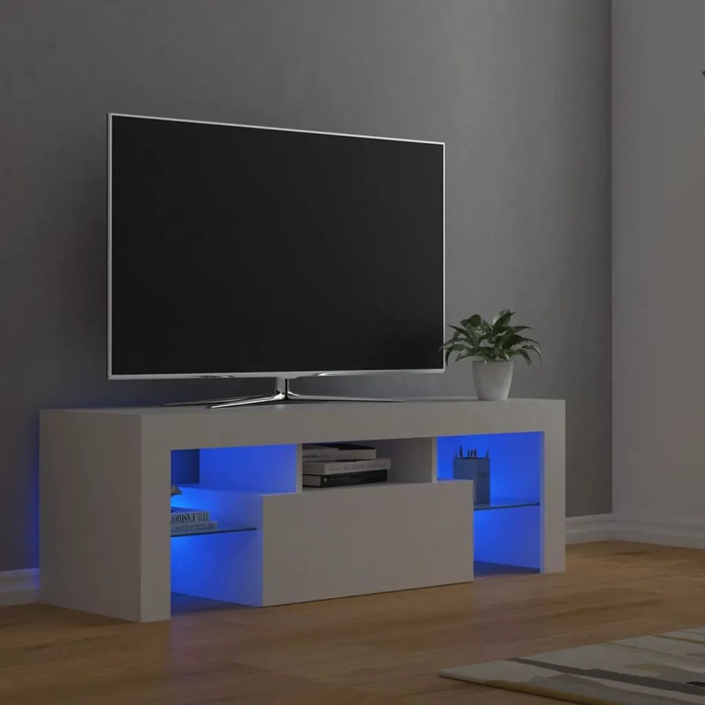 Móvel de TV com luzes LED 120x35x40 cm branco