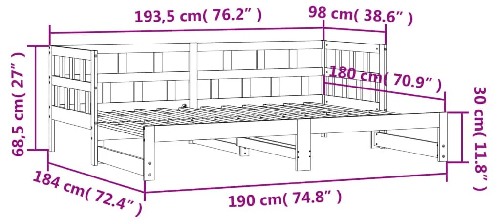 Sofá-cama com gavetão 90x190 cm madeira de pinho maciça branco