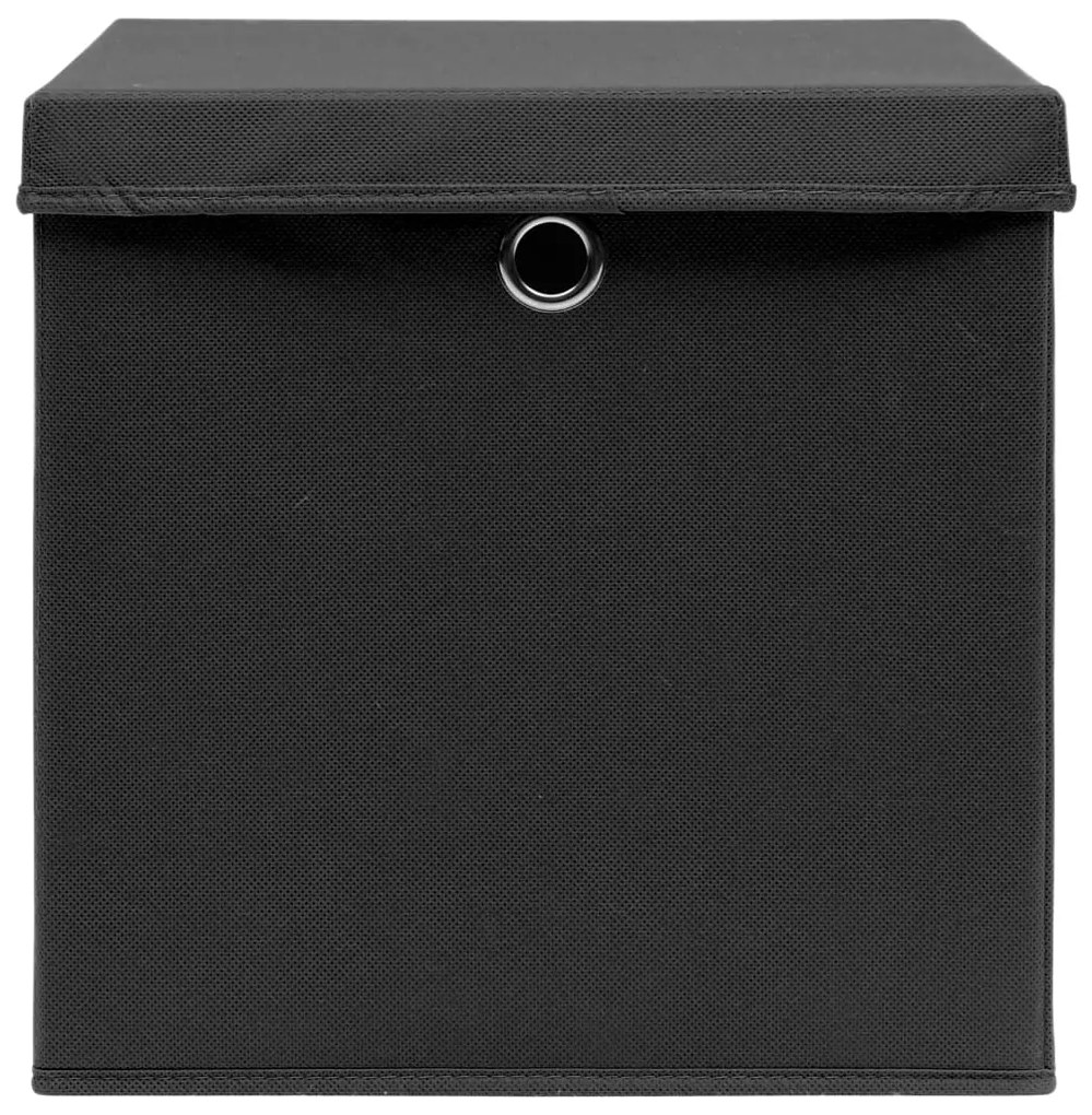 Caixas de arrumação com tampas 10 pcs 28x28x28 cm preto