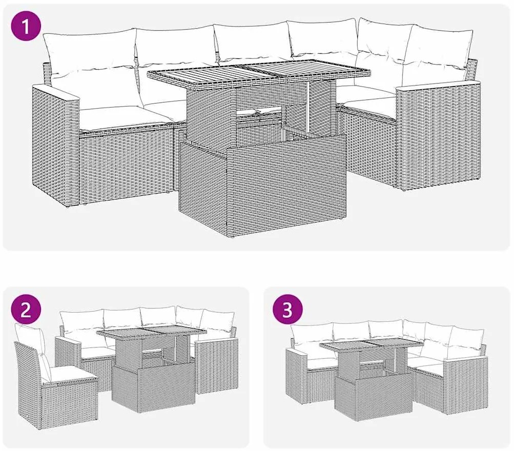 6 pcs conjunto sofás jardim com almofadões PE/acácia cinzento