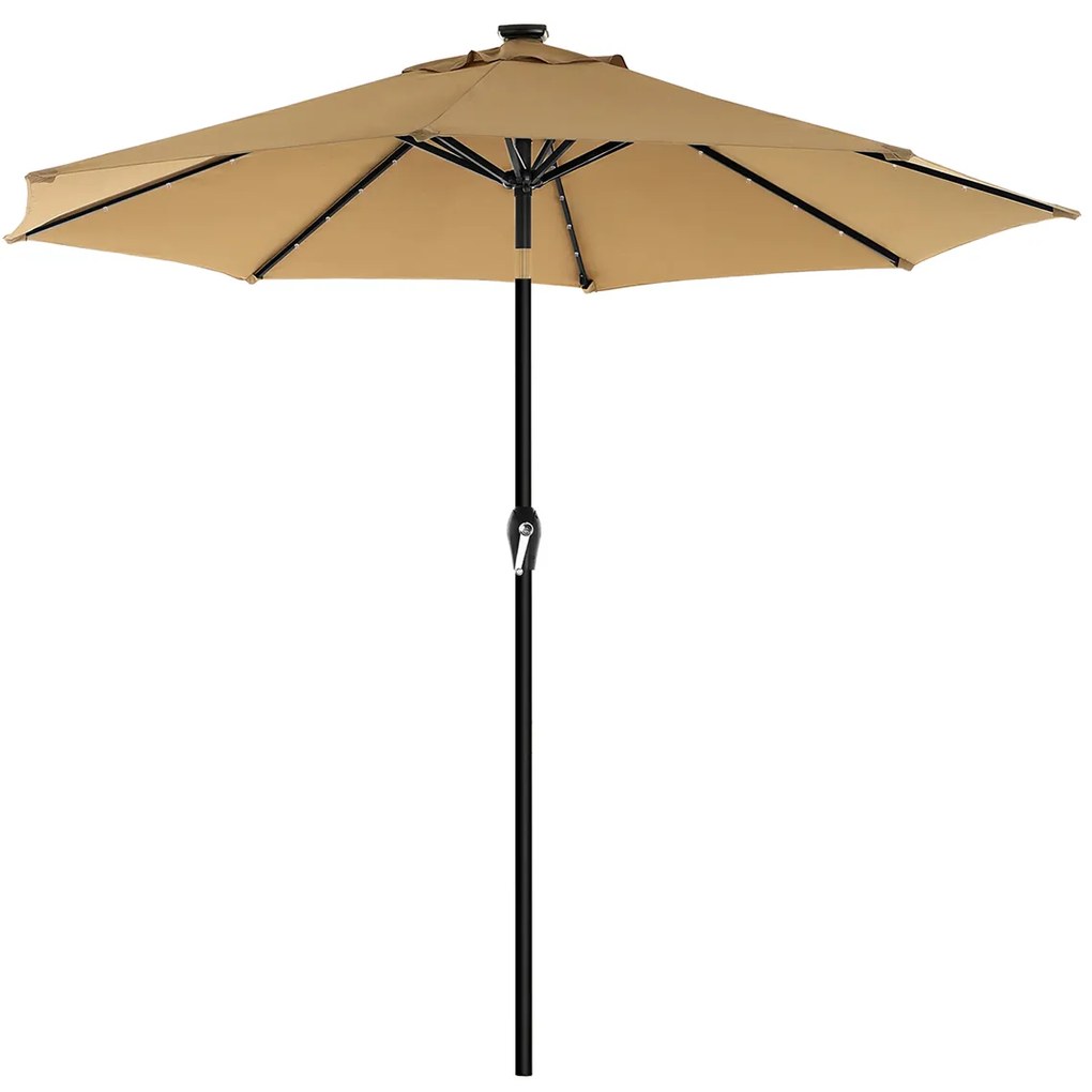 Guarda-sol jardim Ø 2,7 m com iluminação solar LED Taupe