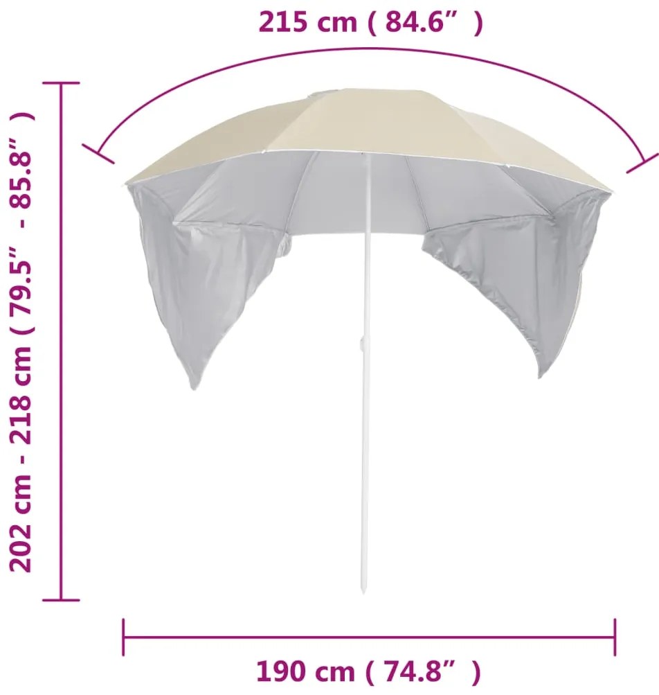 Guarda-sol de praia com paredes laterais 215 cm cor areia