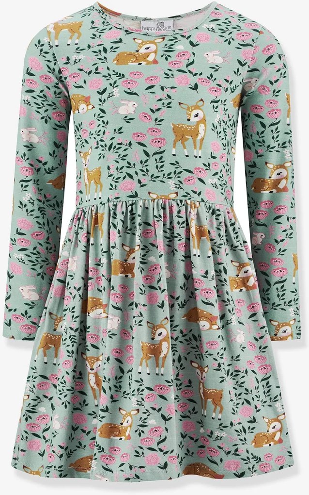 Vestido com corças e flores Happy Girls para menina verde-salva