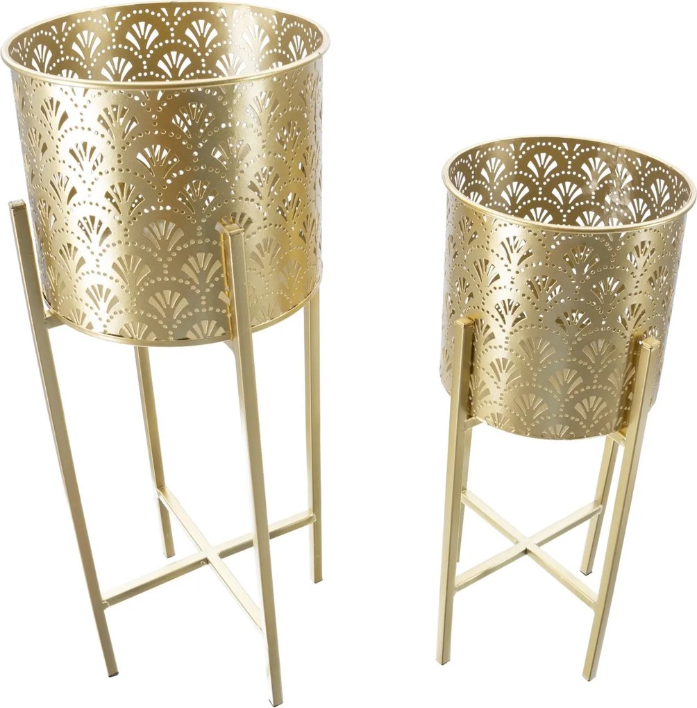 CONJUNTO DE 2 SUPORTES PARA VASOS GOLVY DOURADO Ø 21X52-19X42 CM (PLANTAS NÃO INCLUIDAS)