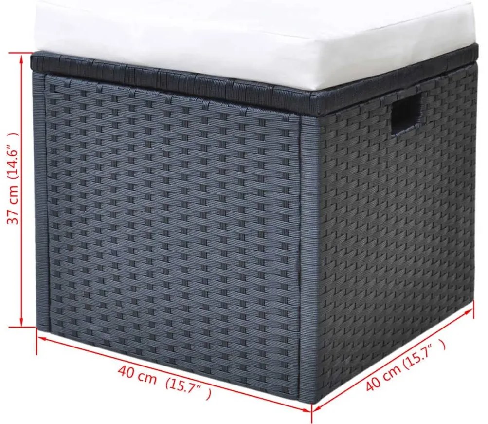 6 pcs conjunto jantar exterior com almofadões vime PE preto
