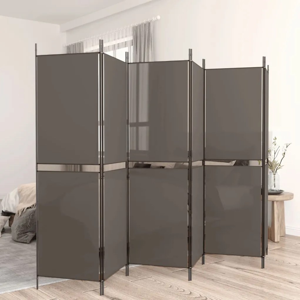 vidaXL Divisória/biombo com 6 painéis 300x220 cm tecido antracite