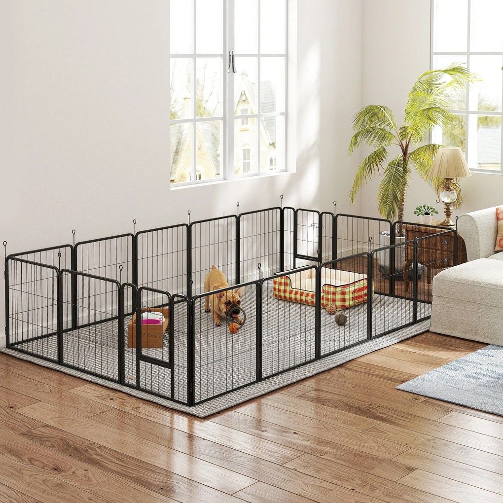 Parque para cães, parque para animais, 16 painéis, vedação portátil dobrável, segura, preta