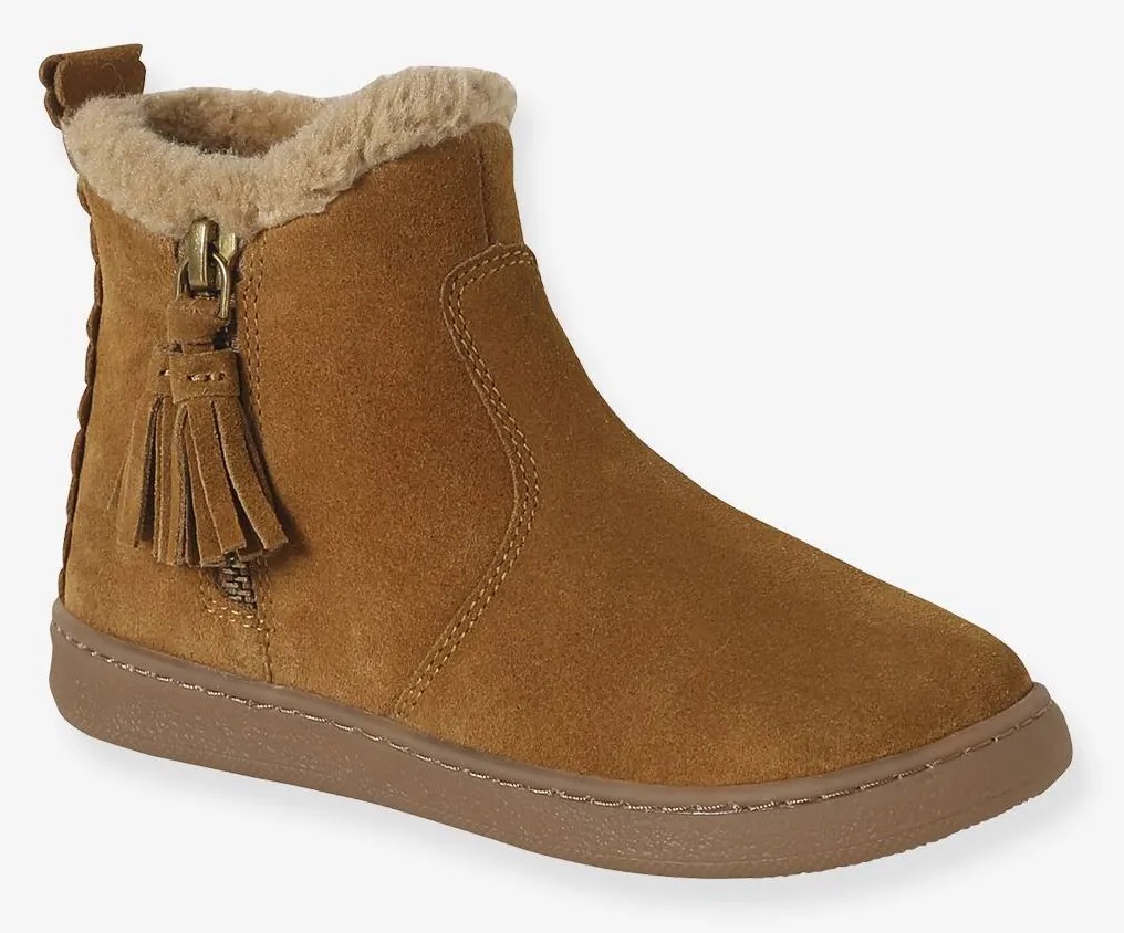 Botas em pele com forro, para menina camelo
