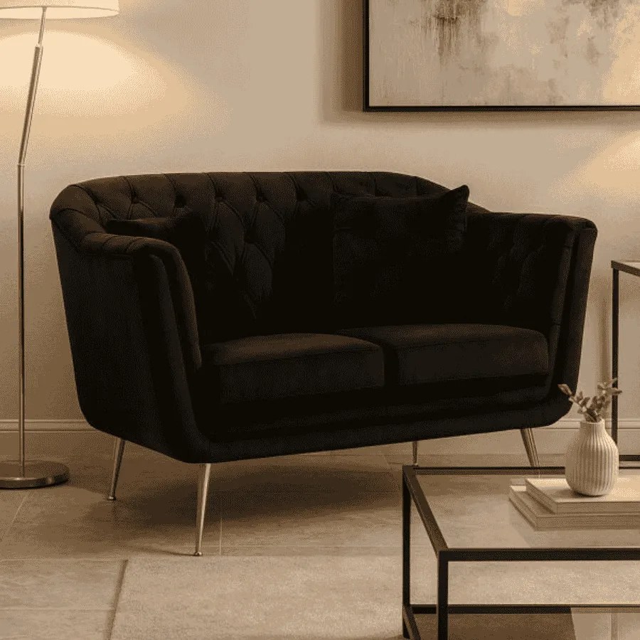 SOFÁ BUDAPEST DE 2 LUGARES COM ALMOFADAS CM 130X83X91 PRETO