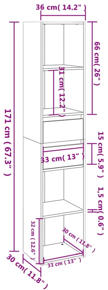 Estante 36x30x171 cm contraplacado cinzento cimento