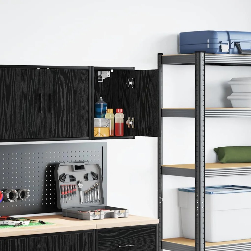 vidaXL Armário de parede da garagem preto madeira engenheirada