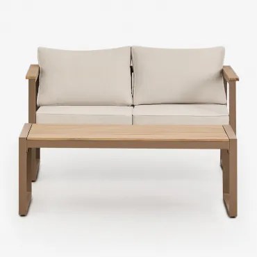 Conjunto De Jardim Com Sofá De 2 Lugares E Mesa De Centro Em Alumínio 110x55cm Lipov Moka Brown - Sklum