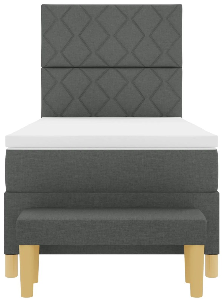 Cama Box Spring com Colchão e Banco Cinza Escuro 90x190 cm Tecido