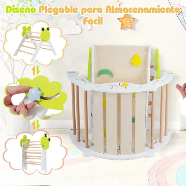 Conjunto triangular 7 em 1 de escalada para crianças pequenas com rampa, escada e arco Conjunto Montessori em madeira branco