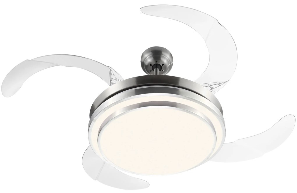HOMCOM Ventoinha de Teto 51W com Luz LED 30W Ajustável 3000/4000/6000K Controle Remoto 3 Velocidades Temporizador 4 Lâminas para Dormitório Sala de Estar Ø106x43 cm Prata