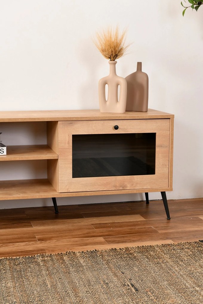 Móvel TV Calvin – Carvalho e Preto – 180x55x40 cm