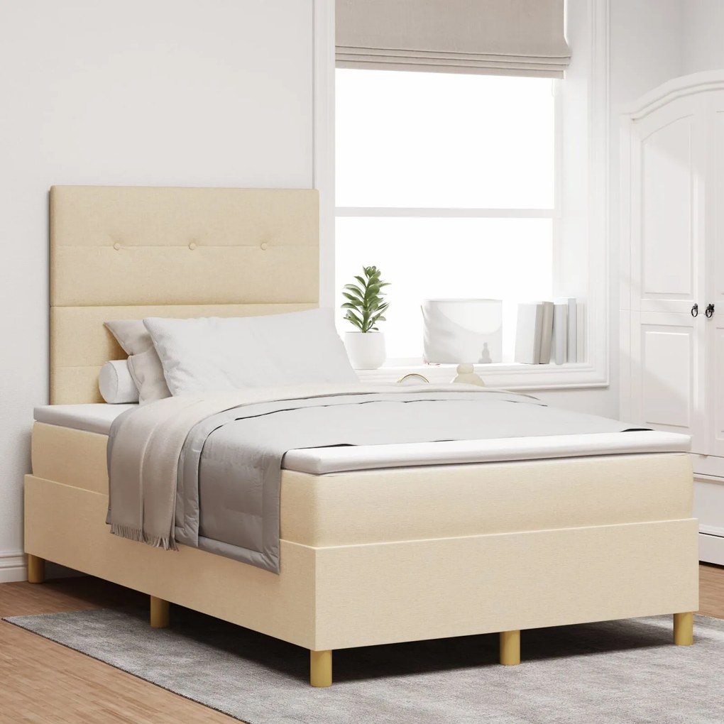 Cama Box Spring com Colchão Creme 120x200 cm Tecido