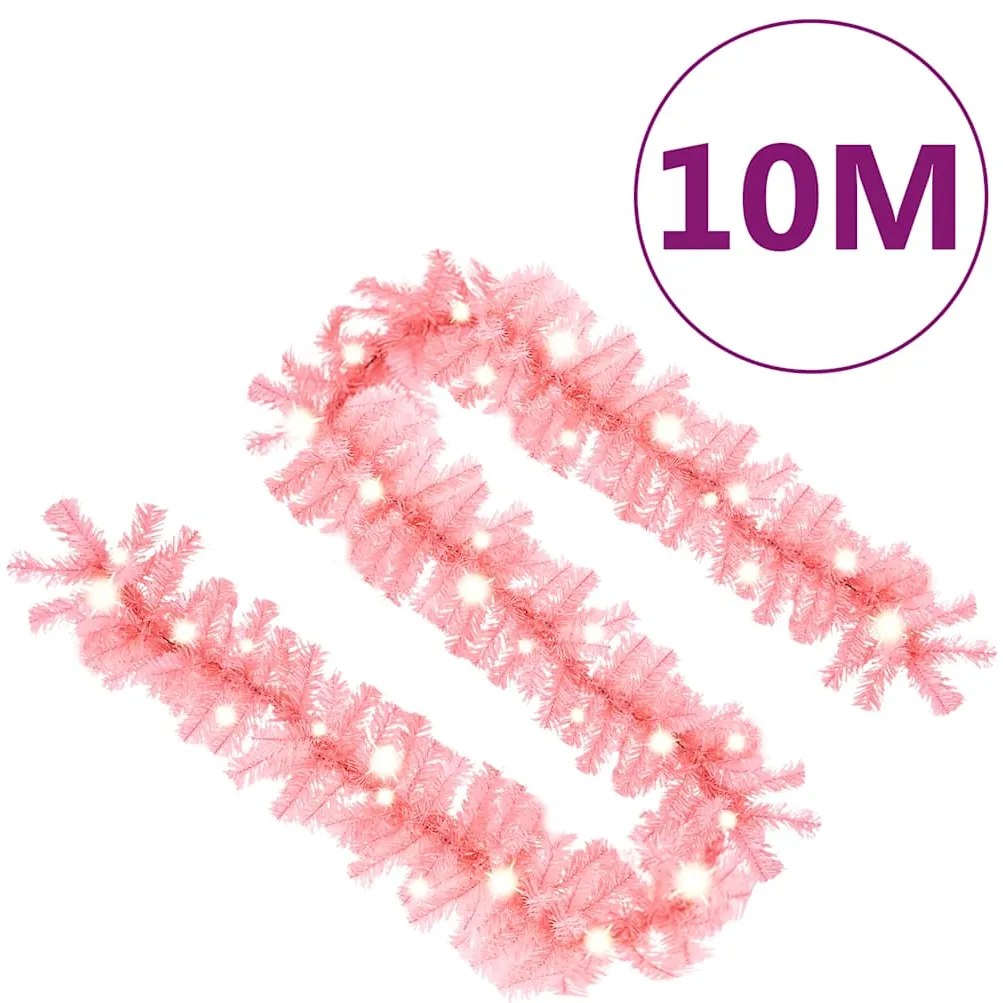 Grinalda de Natal com luzes LED 10 m cor-de-rosa