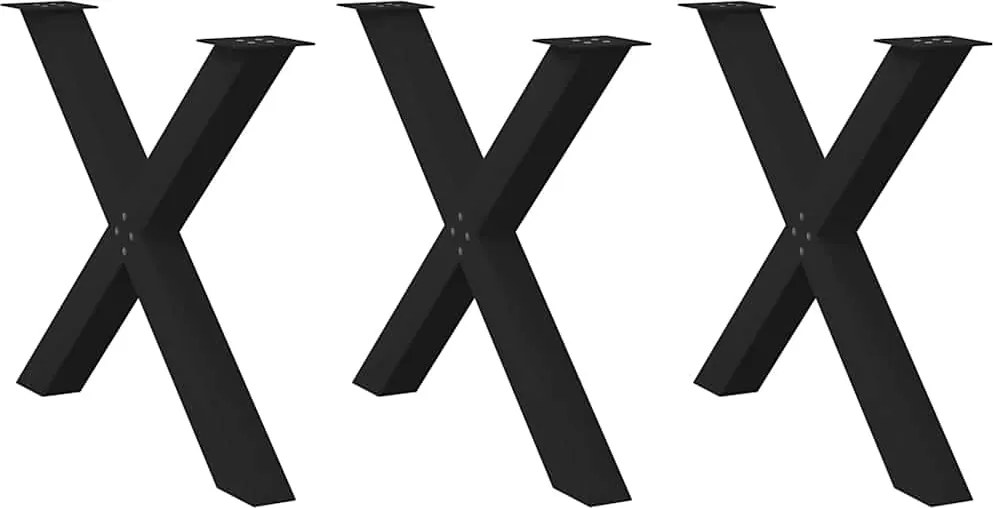 vidaXL Pés para mesa de jantar em formato de X, 3 peças, preto, 90x (72-73) cm, aço