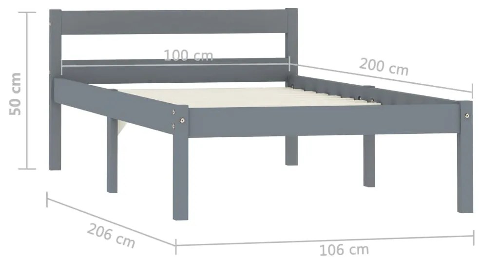 Estrutura de cama 100x200 cm madeira pinho maciço cinzento
