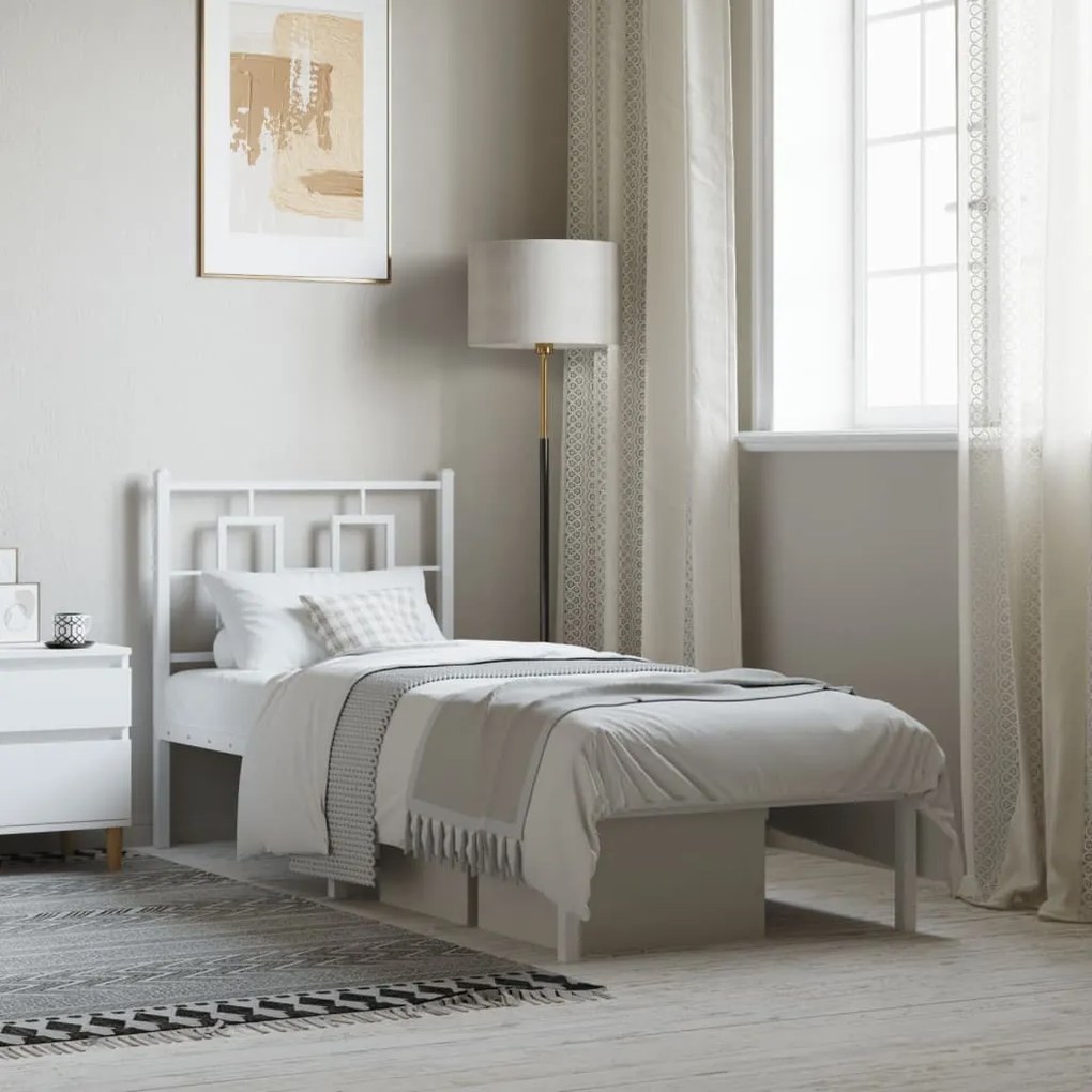 Estrutura de cama com cabeceira 75x190 cm metal branco