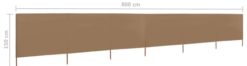 Para-vento com 6 painéis em tecido 800x120 cm cinza-acastanhado
