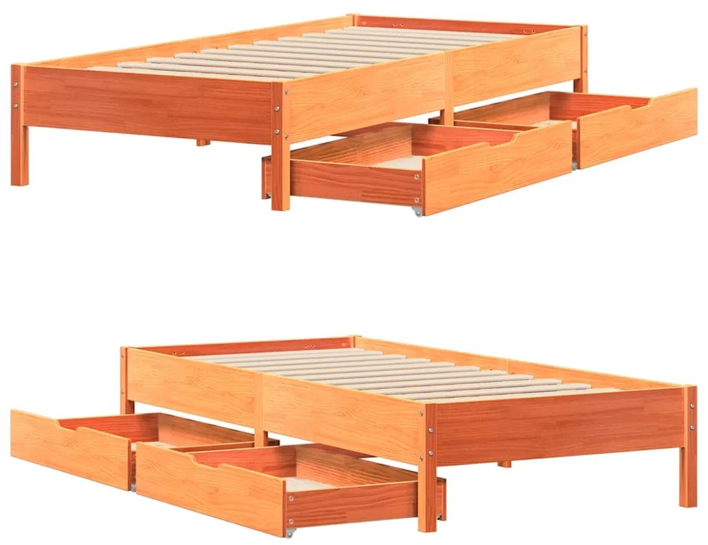 Cama sem colchão 90x190 cm madeira de pinho maciça castanho-mel