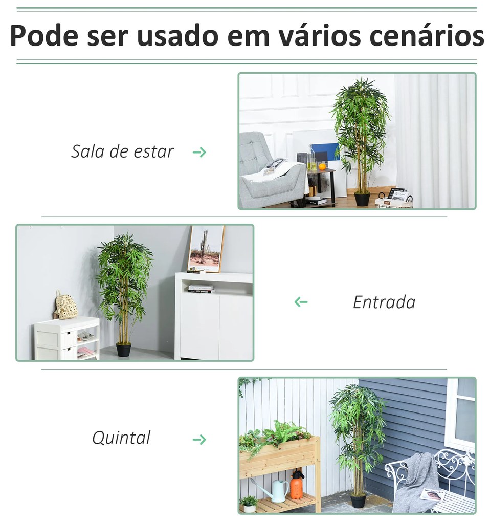 Bambu Artificial 150cm com Vaso Decorativo Planta Sintética Realística Ø18x150 cm Verde